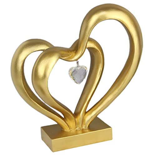 Amosfun Dekoration Modern Liebe Ornamente Hochzeitsdeko Büro Dekoration Hausdeko Doppelherz-skulptur Hochzeit Herzen Statue Tischdeko Bastelset Hochzeitsornament Herz-handwerksfiguren Harz Golden von Amosfun