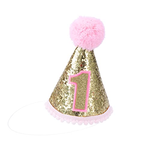 Amosfun Glitzer-Partyhut -Prinzessin-Hut Golddekor Geburtstagsmützen für Mädchen Kegelhut mit Pailletten erster Geburtstagshut kinnband girl digital babrie glitters funkelnder Partyhut von Amosfun