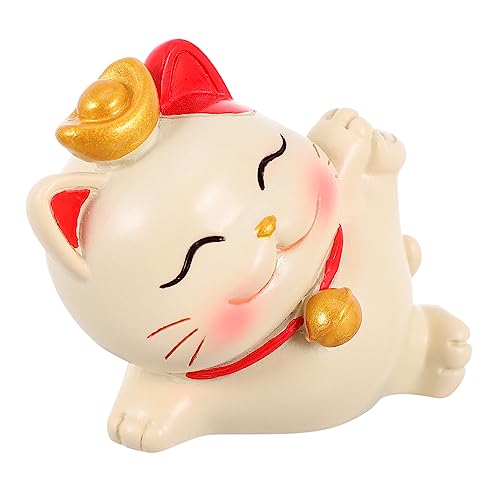 Amosfun Glückliche Katzenverzierung, Maneki-Katze Figur Kuchendekoration Chinesisches Feng Shui Reichtum Mini-Maneki Feng-Shui Maneki Neko Miniatur Weiß Kunstharz von Amosfun