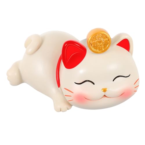 Amosfun Glückliche Katzenverzierung Glück Schlüsselanhänger Hallo Figur Katzenfrau Glückskatze Mini-katzenfiguren Chinesische Katze Groß Auto Geld Kuchen Topper Maneki Kunstharz Weiß von Amosfun