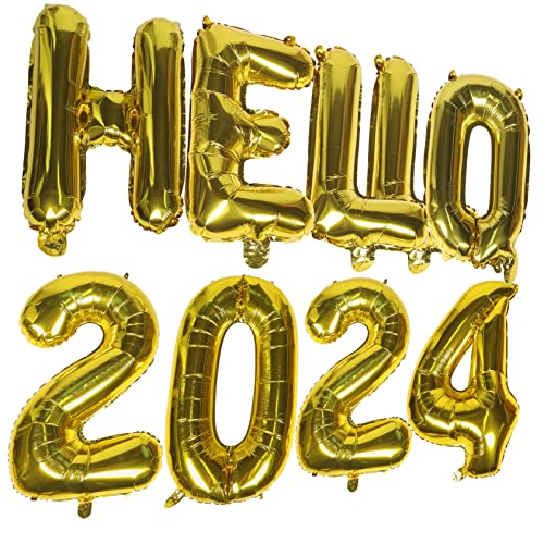 Amosfun HELLO 2024 Folienballons Set 1 Set Goldfarbene Ballons Für Neujahrsparty Und Abschlussfeier Dekorative Luftballons Für Festliche Anlässe Und Feiern von Amosfun