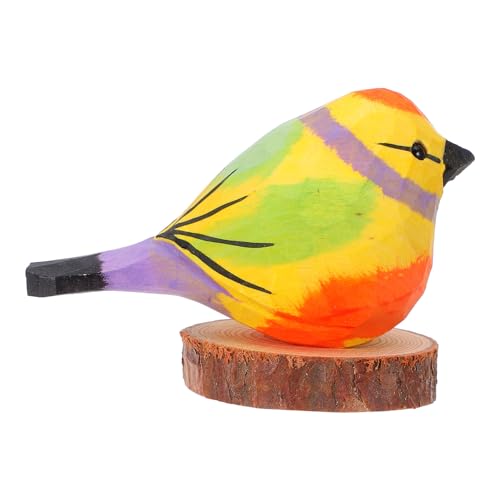 Amosfun Holzschnitzerei-Vogelornamente Vogelstatuen für den Garten Vogelfigur Vogel Stehen Vogelbett naturholz Dekorative Holzvögel Desktop-Tierdekoration Holzhandwerksstatue Linde von Amosfun