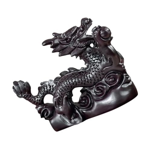 Amosfun Holzschnitzerei Von Tenglong-Ornamenten Drachen Dekoration Plüsch Shui Schildkröte Feng Figur Aquarium Statue Chinesischer Drache Holzdrache Bürodekor Hölzern von Amosfun