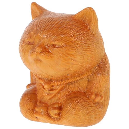 Amosfun Katze Deko Katze Figur Holzschnitzerei-kätzchendekoration Figuren Haustier Katze Nest Post Kratzer Plüsch Autos Bücherregal Puppe Schnitzende Kätzchenstatue Katzenverzierung Katzendekore von Amosfun