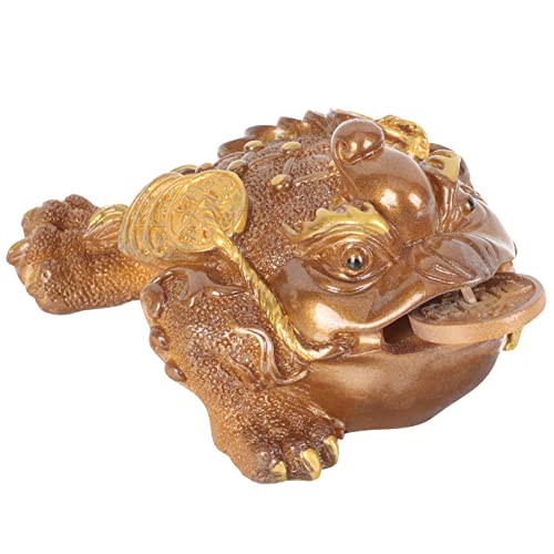 Amosfun Kröte Tee Haustier Ornament Vintage Krötendekoration Dekor Für Die Teezeremonie Auto Vermögen Reichtum Dekor Goldbarrenkröte Desktop-kröte-Statue Harz Goldene Kröte Büro Geschenk von Amosfun