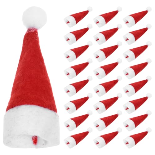 Mini Weihnachtsmannmütze Lollipop Hut Deko Lollypop Weihnachtsmann Hüte Finger Cap Weinflache Hut Weihnachten Party Deko 24 Stück (Rot und Grün) von Amosfun