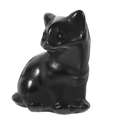 Amosfun Miniatur-katzenfigur Katzenengel Kuchen Für Katzen Pawzuph Desktop-schmuck Für Zu Hause Cupcake-Topper Mit Katze Amethyst-katzenanhänger Handgeschnitzte Katze Kristall Black von Amosfun