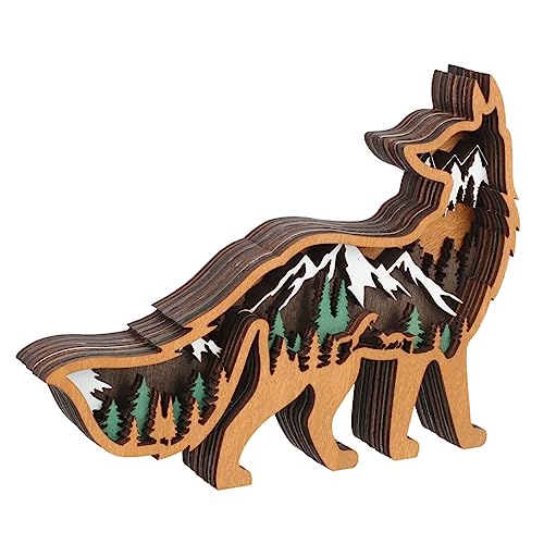 Amosfun Tierornamente aus Holz Wolf-Dekorationen Weihnachtsschnitzlandschaft Haushaltswaren Dekor weihnachtsdeko REH Holzfiguren Weihnachten kreative artware Waldtier aus Holz Colorful von Amosfun