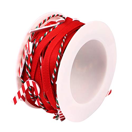 Amosfun Weihnachtsband Glitzer Dekoband mit Zuckerstangen Satinband Geschenkband Schleifenband Weihnachten Dekorative Band Ripsband Weihnachtsdeko Weihnachtsgeschenkband für DIY Basteln von Amosfun