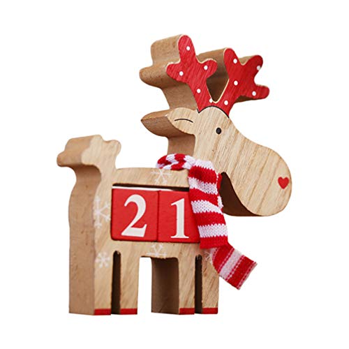 Amosfun Weihnachtskalender Countdown Adventskalender Holz Hirsch Ornament für Weihnachten Heimdekoration von Amosfun