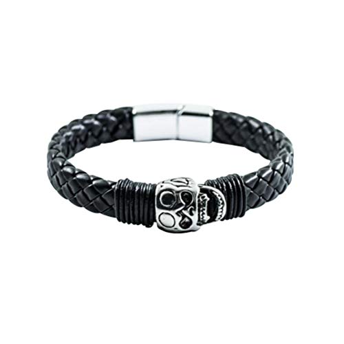 Amsofun Fashion Gestrickte Edelstahl Kette Totenkopf Magnetverschluss Armband Manschette Armreif Schwarz von Amosfun