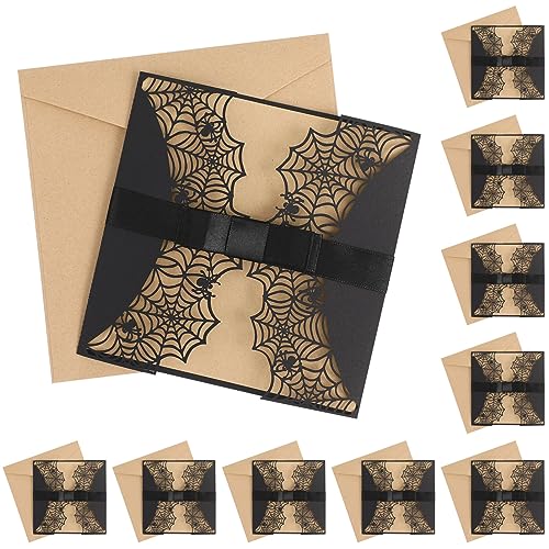 Halloween Einladungen Karte Spiderweb Design-Karten mit Bowknots geschnittene Hohle Party-Einladungen Karten (schwarz) von Amosfun