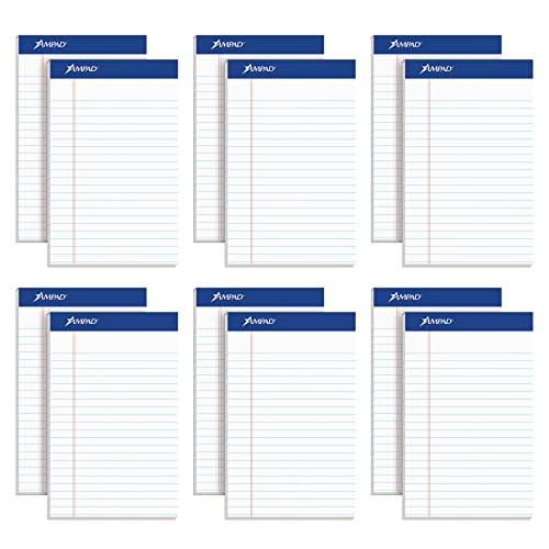 Ampad Jr. Notizblock, College/Medium liniert, 50 Blatt, weiß, 12,7 x 20,3 cm, 12 Stück pro Packung (20-364) von Ampad