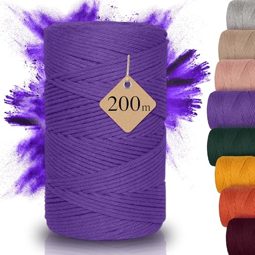 AMPARA – Weiches Makramee Garn 3mm x 200m - 100% Recycelt | umweltschonend & hochwertig - Makrameegarn für DIY Kunst (violett/lila) von Ampara