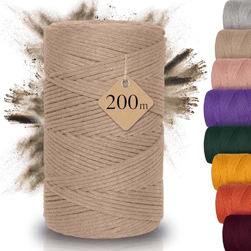 AMPARA – Weiches Makramee Garn 3mm x 200m - 100% Recycelt | umweltschonend & hochwertig - Makrameegarn für DIY Kunst (Burlywood) von Ampara