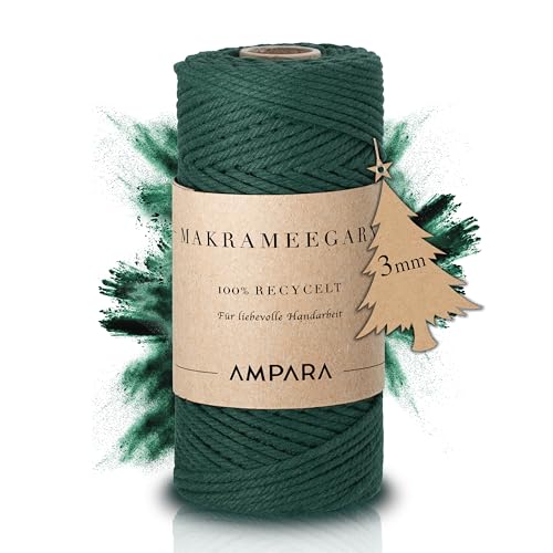 AMPARA – Weiches Makramee Garn grün 3mm x 100m | umweltschonend & hochwertig | 100% Recycelt - Garn für Weihnachten für DIY Kunst von Ampara