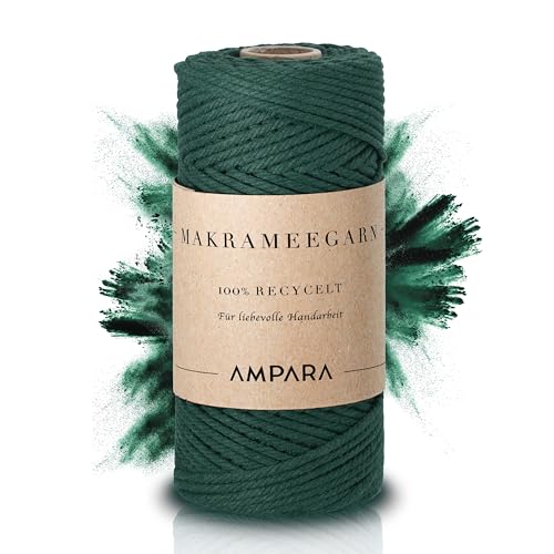 AMPARA – Weiches Makramee Garn grün 3mm x 100m | umweltschonend & hochwertig | 100% Recycelt - Hochwertiges Garn für DIY Kunst von Ampara