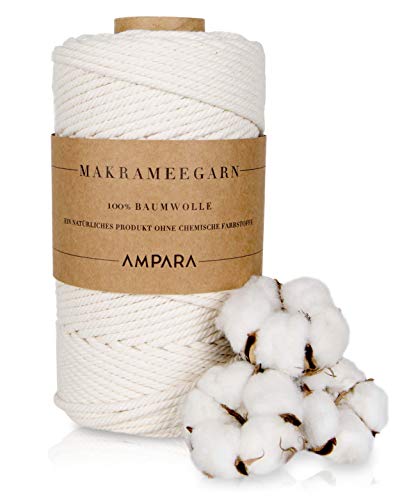 Ampara - Weiches Makramee Garn 2mm x 400m, 100% Baumwollgarn (Garn für Makramee ohne Chemie für hochwertige Handarbeitskunst) von Ampara