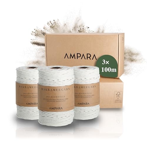 Ampara - Weiches Makramee Garn 4mm x 300m, 100% Baumwollgarn (Garn Makramee ohne Chemie für hochwertige Handarbeitskunst) von Ampara