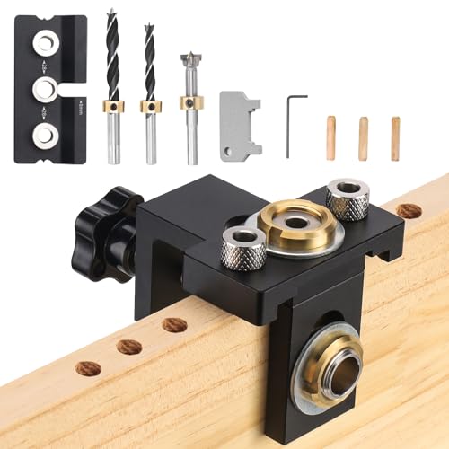 Ampvolts 3 in 1 pocket hole jig - 8/10/15mm Holzdübel Bohrschablone Möbelbau für Die Holzbearbeitung Exakte Dübellöchre, Bohrhilfe（mit Positionierungsclip Bohrer Perforator） von Ampvolts