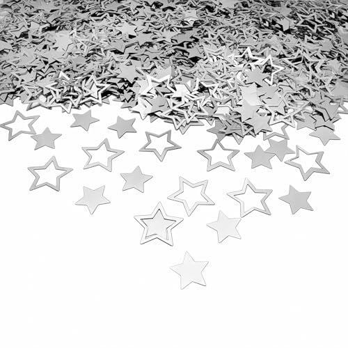 Amrzsallez Silberner Stern Konfetti Glitzer Streusel für Party Tisch Streudeko Geburtstag Babyparty Hochzeit Party Dekor - Glänzende PVC fünfzackige Sterne von Amrzsallez