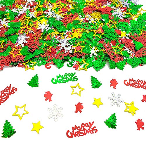 Amrzsallez Weihnachts-Konfetti – Festliche Buchstaben "Merry Christmas", Weihnachtsmann, goldene Sterne, Weihnachtsbäume, holografische Schneeflocken, PVC-Material, perfekt für von Amrzsallez