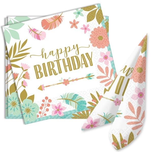 Boho Chic Hippie Party 16 Servietten, 33x33cm, Happy Birthday von Amscan Europe GmbH