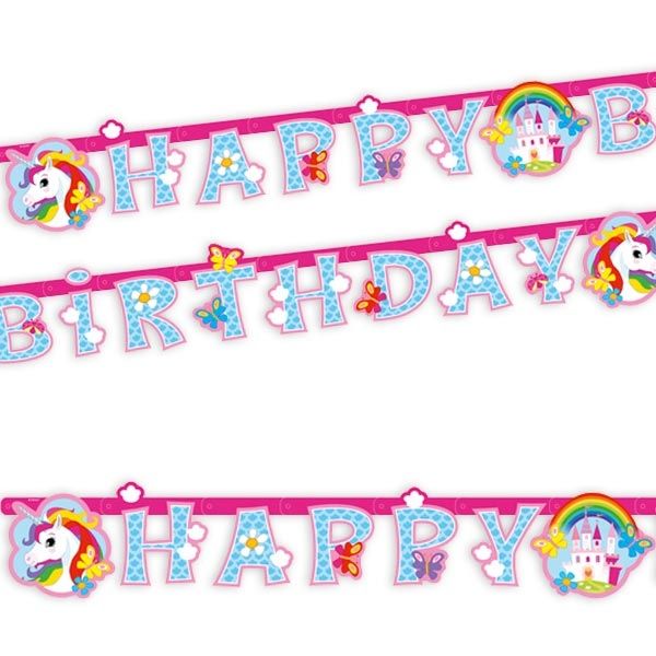 Einhorn Happy Birthday-Banner aus bedruckter Pappe, 1,8 m, 1 Stück von Amscan Europe GmbH