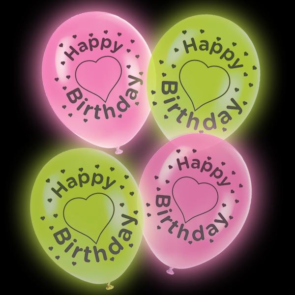 LED Luftballons Happy Birthday, pink & grün 4 Stk, 27,5cm von Amscan Europe GmbH