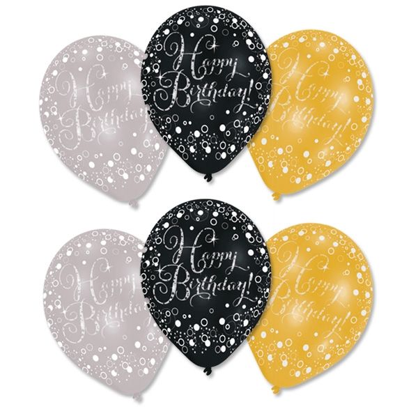 Luftballons Happy Birthday gold, silber, schwarz, Ø 27,5cm, 6 Stk von Amscan Europe GmbH