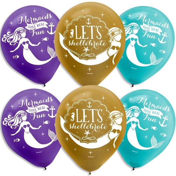 Meerjungfrau Luftballons, 6 Stk, Ø 27,5cm, metallic, Seejungfrau Motiv von Amscan Europe GmbH