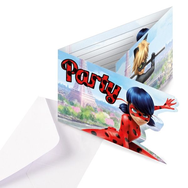 Miraculous Einladungskarten, 8&nbsp;Ladybug Einladungen Kindergeburtstag +Umschläge von Amscan Europe GmbH