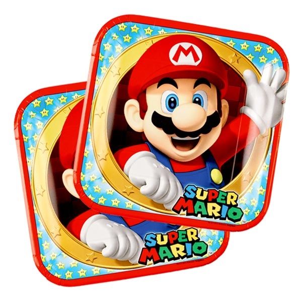 Super Mario Partyteller, 8er Pack, quadratisches Design, 23cm, Pappe von Amscan Europe GmbH