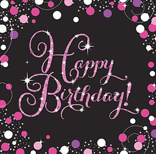 Amscan 9901182 - Servietten Happy Birthday, 16 Stück, 33 x 33 cm, Sparkling Celebration, Pink von amscan