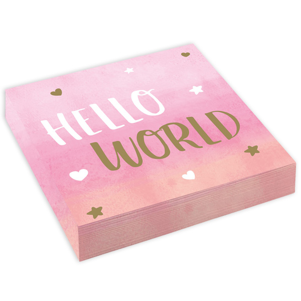 16 Servietten "Hello World" in rosa von Amscan