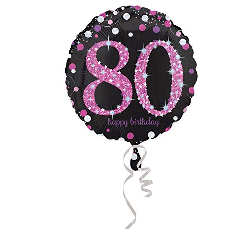 Amscan 3379001 - Standard Folienballon 80. Geburtstag Celebration, circa 43 cm, Geburtstag, Heliumballon, Pink, Schwarz von amscan