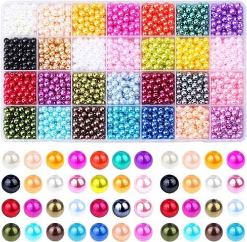 1960 Stück 28 Farben Imitationsperlen kleine runde Perlen mit Löchern zur Herstellung von Armbändern, Schmuckherstellungszubehör von Amsixo