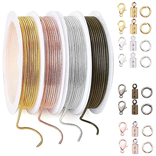 4 Rollen Schlangenketten, 8 Karabinerverschlüsse, 50 Biegeringe, 30 Verbindungsverschlüsse für mehrlagige Y-Halskette, Choker, Armband, Schmuck von Amsixo