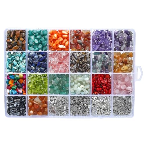 Farbige Kiesperlen, Schmuck, natürliche Edelsteine, Kristall, unregelmäßige Mini-Perlen, Naturstein, Kristall, Edelsteine, Perlen, 24 Raster von Amsixo