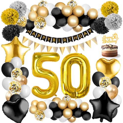 Amteker 50 Geburtstag Mann Frau, Deko Gold 50 Geburtstag Deko Luftballons Geburtstag, Konfetti Luftballons 50. Geburtstag Deko, Deko 50. Geburtstag Mann Frau, 50 Geburtstagdeko Happy Birthday Deko von Amteker