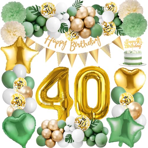 Amteker 72 Stück Deko 40 Geburtstag Frau Mann, 40 Geburtstag Männer Luftballons Geburtstag, Deko 40 Geburtstag Mann Happy Birthday 40 Geburtstag Deko, 40. Geburtstag Frauen Luftballons Grün von Amteker