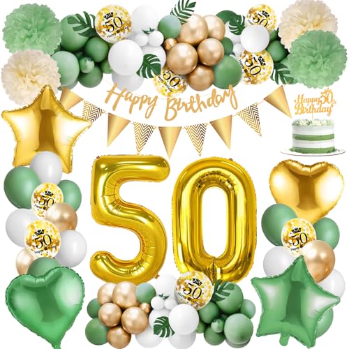 Amteker Deko 50 Geburtstag Frau Mann, 50. Geburtstag Mann Luftballons Geburtstag, Deko 50. Geburtstag Männer Frauen Dekorationen Happy Birthday, 50 Geburtstag Deko Luftballons Grün Geburtstagdeko von Amteker