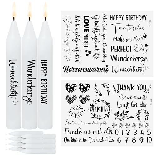 Kerzen-Tattoo-Set (2 Aufkleber + 8 Kerzen), Happy Birthday, DIY Geschenk, Kerzen Dekorieren, Kerzensprüche von Amviner