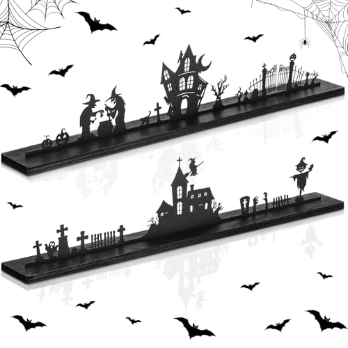 Amyhill Halloween-Tischdekorationen aus Metall, 40 cm, Silhouette, Spukhaus, Friedhofsschilder, schwarz, gruselig, Halloween-Hexenkessel, Geist, abnehmbare Tischdekoration, Tischdekoration für von Amyhill