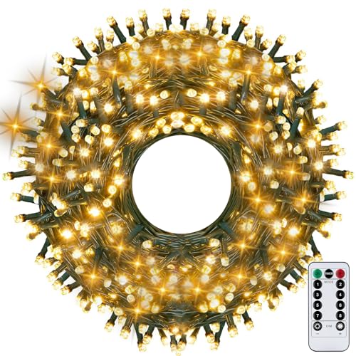 Amzeeniu Lichterkette außen LED Lichterkette Außen Weihnachtsbeleuchtung außen 8 Modi Fernbedienung Timer,IP44 Erweiterbar Lichterkette für innen,Weihnachtsdeko Party Hochzeit Garten(warmweiß) (40m) von Amzeeniu