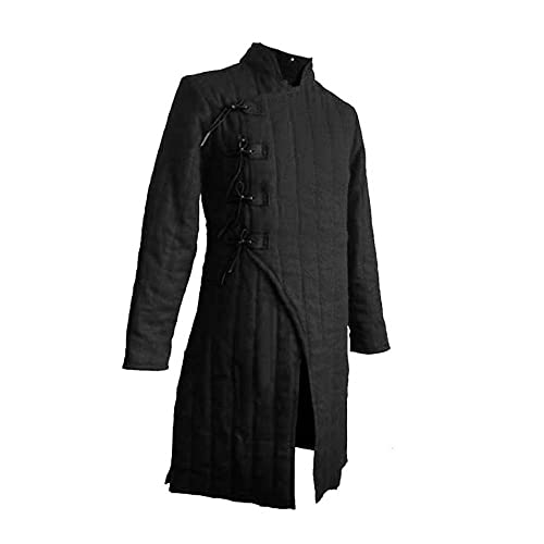 AnNafi® Mittelalterlicher dick gepolsterter Gambeson Mantel Aketon | Gambeson Rüstung Kostüm | Theaterkostüme Kleid SCA Schwarz, schwarz, 6X-large von AnNafi