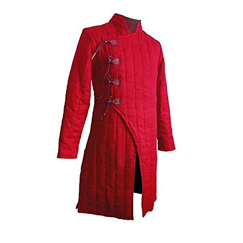 AnNafi Mittelalterlicher dick gepolsterter Gambeson Mantel Aketon | Gambeson Rüstung Kostüm | Theaterkostüme Kleid SCA, rot, X-Large von AnNafi