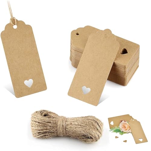 Geschenkanhänger Kraftpapier 50Stk. Kraftpapier Anhänger 9x4 CM, Kraftpapier Anhänger Etiketten,Geschenkanhänger mit Jute Schnur für Hochzeit Geschenke zum Basteln als Preis-Etiketten von AnaTI