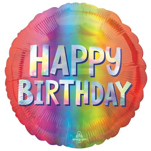 18In Happy Birthday Silver Ombre Holographic Foil Balloon von Anagram