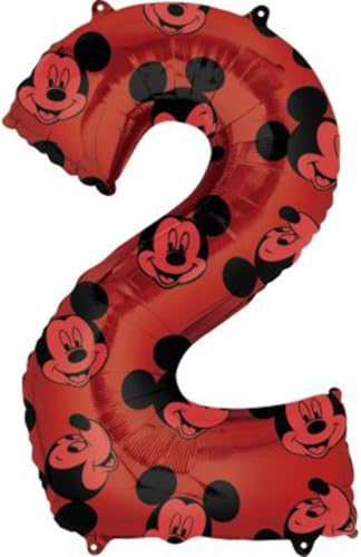 Amscan Anagram 4013201 – Disney Mickey Mouse Nummer 2 Folienballon – 66 cm, Rot/Ausflug, Einfarbig (Getaway Solids) von Anagram